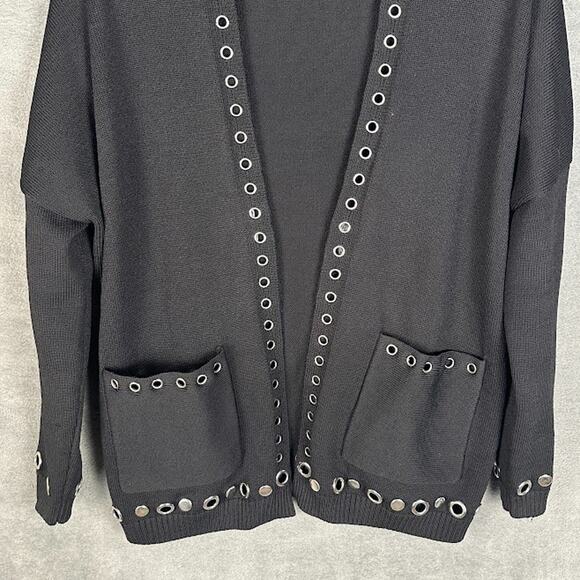 Maje Sweater Womens 1 US Small Black Cardigan Metallica Grommet Pockets Rock - Picture 4 of 14